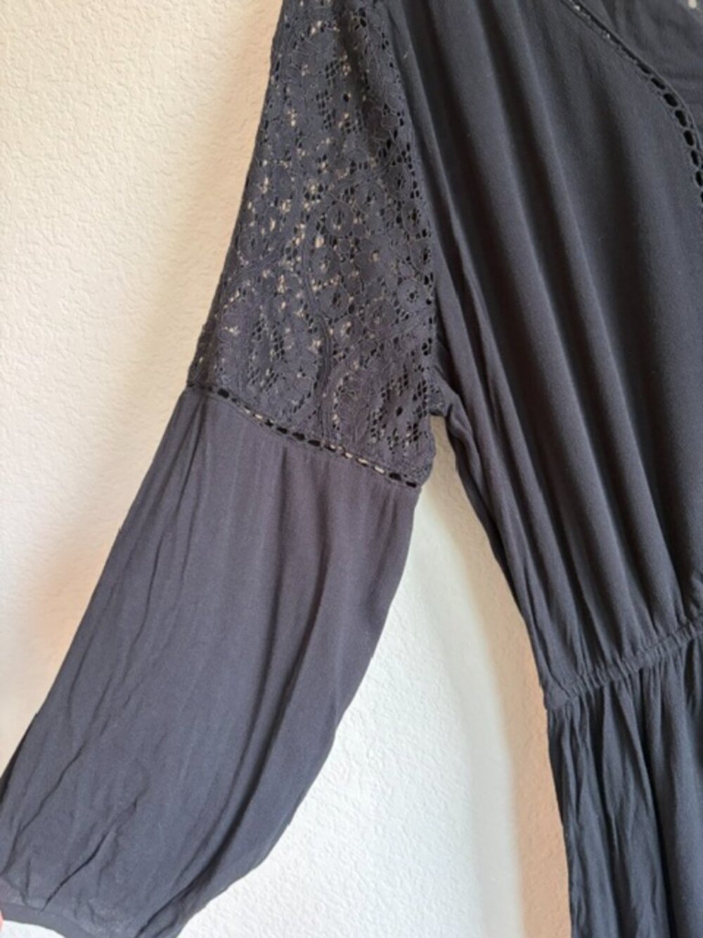 Style & Co Black Lace Trim Maxi Peasant Tiered Dress Sz XL Boho Whimsigoth - Picture 5 of 10